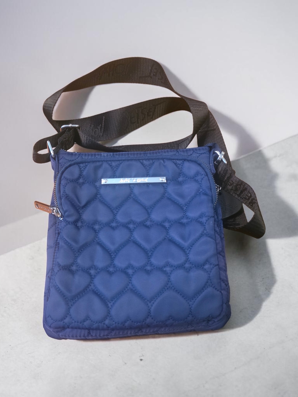 Betsey Johnson Blue Quilted Hearts Crossbody Bag Charm